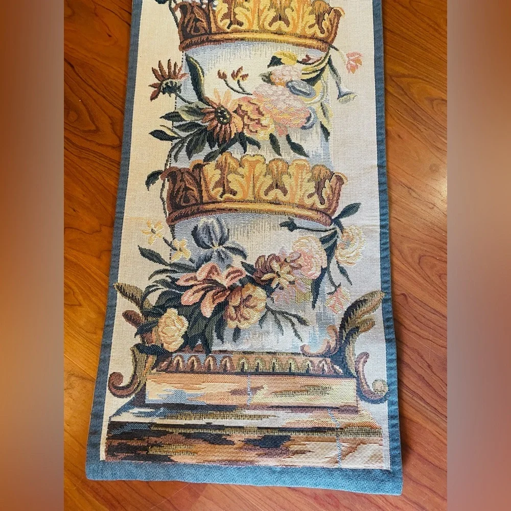 VTG Point Des Meurins French Tapestry Floral Column Wall Hanging Elegant 49x13”